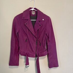 Vintage Y2K Haute Hippie Pink Purple Leather Motorcycle Jacket XS